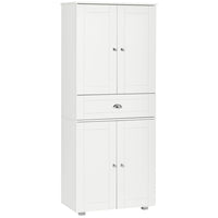 HOMCOM 72" H Kitchen Pantry Cabinet with Drawer, 4 Doors and 3 Adjustable Shelves - White-Recessed door panels and elegant aluminum handles bring modern chic to your home 