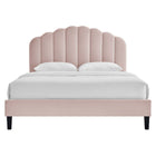Modway - Daisy Performance Velvet Lit plateforme Queen, Rose-Système de soutien en lattes de bois