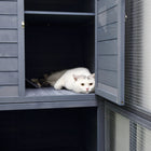 PawHut - Catio extérieur en bois avec rampe principale à 4 niveaux 77 po L x 37 po l x 69 po H-Espace étagère pour un lit pour chat, une litière ou un rangement supplémentaire 