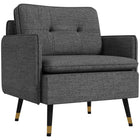 HOMCOM - Fauteuil moderne avec large assise lounge - pieds en acier - capitonné à boutons pour chambre - gris foncé-Style moderne avec dossier capitonné complété par des pieds noirs et dorés 
