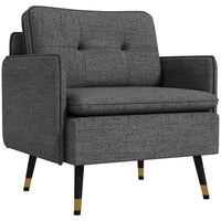HOMCOM - Fauteuil moderne avec large assise lounge - pieds en acier - capitonné à boutons pour chambre - gris foncé-Style moderne avec dossier capitonné complété par des pieds noirs et dorés 
