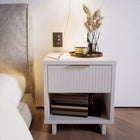 Manhattan Comfort Granville 18.11" Modern 1-Drawer Nightstand - White-Includes 1 Full Extension Drawers with Top Drawer Designed in Vertical Textured Ribbed Lines Made from Solid Wood