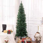 HOMCOM 7' Tall Pencil Artificial Christmas Tree with Steel Base - Green-Pencil shape saves space, suitable for smaller rooms 