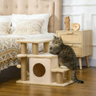 PawHut Adjustable Height Cat Stairs with Scratching Post for Sofa - Beige-Specially designed for pets to play, sleep, and enjoy their time without disturbance 