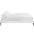 Modway Tessie Vinyl Queen Bed Frame with Squared Tapered Legs - White-Center Rail with Support Two Legs