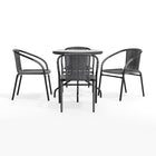 Table ronde en verre et en métal 28 po avec bordure en rotin gris et 4 chaises empilables en rotin gris (TLH-087RD-037GY4-GG)-5