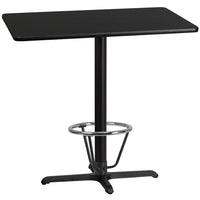 Flash Furniture Dessus de table rectangulaire de 30 x 42 po en stratifié noir avec anneau de pied-Table d'hospitalité à hauteur de bar