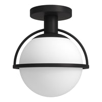 Hudson&Canal - Plafonnier semi-encastré Cieonna de 23,5 cm de large avec abat-jour en verre - Bronze noirci/blanc-Design moderne du milieu du siècle pour votre entrée, votre foyer ou votre cuisine