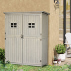 Outsunny - 4'x1.5' Armoire à outils en bois pour abri de jardin fenêtres-Revêtement gris résistant à l'eau, protège contre les éléments extérieurs doux 