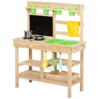Qaba Kids Outdoor Wooden Play Kitchen with Planter Box, Blackboard, Sink, Faucet - Stoves-Kids enjoy cooking, planting and water play with real accessories