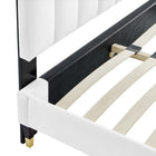 Modway Daisy Performance Velvet Queen Platform Bed with Wood Legs and Gold Metal Sleeves - White-Assembly Required