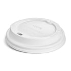 Perk Compostable Hot Cup Lid - 10 12 16 Oz. - White - 50 Pack-Comes in clear with green accents and made of PLA