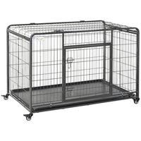 PawHut 49" Folding Heavy Duty Dog Crate - Grey-Wire and frame are made of sturdy metal for daily use<br> 