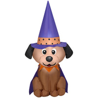 GEMMY Airblown Inflatable Halloween Dog with Witch Hat - 48"-Lights up with bright, energy-efficient LED light