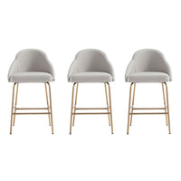 Manhattan Comfort Gracie 22" Modern Leatherette Upholstered Counter Stool - Stone and Gold - 3 Pack-Modern Counter Stool with Backseat Perfect for Bar and Kitchen Use. Set of 3