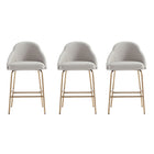 Manhattan Comfort - Gracie tabouret de comptoir moderne de 22" en similicuir rembourré - pierre et or - lot de 3-Tabouret de comptoir moderne avec siège arrière parfait pour une utilisation au bar et dans la cuisine. Ensemble de 3