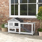 PawHut - Clapier en bois pour lapin avec toit ouvrable boîte de rangement gris-Boîte de rangement latérale incluse 