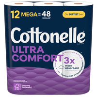 Cottonelle - Papier hygiénique Ultra Comfort Care en mega rouleaux 12=48 - Paquet de 12 -244 feuilles par rouleau
