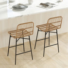 HOMCOM Counter Height Rattan Bar Stools with Back - Brown - 2 Pack-Adjustable foot pads accommodate uneven surfaces for stability
