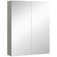 HOMCOM Wall Mount Medicine Cabinet with Mirror - Grey-Wall-mounted design, takes up little space  
