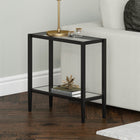 Hudson&Canal Hera 24"W Rectangular Side Table with Glass Shelf - Blackened Bronze-Handcrafted blackened bronze finish applied to the frame