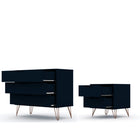 Manhattan Comfort Rockefeller Mid-Century Modern Dresser and Nightstand Set - Tatiana Midnight Blue-Option to Fit up to a 32" TV Stand, with a 11 Lb. Shelf Capacity Per Shelf.