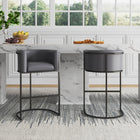 Manhattan Comfort Cosmopolitan 23.7" Mid-Century Modern Faux Leather Upholstered Counter Stool - Grey and Black - 3 Pack-Frame Made of Durable Metal with Geometric Design