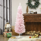 HOMCOM 5' Pencil Artificial Christmas Tree with Snow-Flocked Branches - Pink-Sprayed with artificial snow to add a wintry appearance 