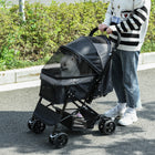 PawHut 4-Wheel Pet Stroller with Reversible Handle and Brake - Black-2 safety leashes keep your pet securely strapped in 