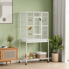 PawHut 64" Large Rolling Metal Bird Cage with Detachable Rolling Stand and Storage Shelf - White-1 large front door and 2 side doors for bird's easy access 