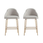 Manhattan Comfort Gracie 22" Modern Leatherette Upholstered Counter Stool - Stone and Gold - 2 Pack-Modern Counter Stool with Backseat Perfect for Bar and Kitchen Use. Set of 2