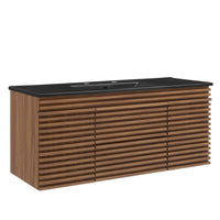 Modway Render 48" Wall-Mount Bathroom Vanity - Walnut/Black-Mid-Century Modern Vanity