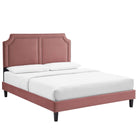 Modway Novi Performance Velvet King Bed with Tapered Black Wood Legs - Dusty Rose-Stain-Resistant Performance Velvet