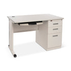 CB Office Stellia Metal Utility Computer Desk - Matte White/Grey-1" Laminate top resists scratches, stains and spills. Easy to clean and maintain. Powder-coated steel base. Ajustable Leveling Glides for uneven surfaces areas. Central locking system locks all drawers. Includes 2 keys.