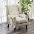 HOMCOM - Fauteuil d’appoint en tissu avec pieds en bois - accoudoirs roulés pour chambre à coucher - blanc-Siège et dossier surdimensionnés épais et rembourrés vous enveloppent de confort 
