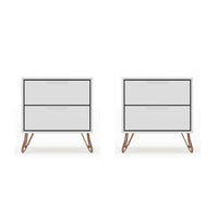 Manhattan Comfort - Rockefeller Table de nuit 2 tiroirs style mi-siècle moderne 51 cm - Blanc - Lot de 2-Table de chevet 2 pièces style milieu du siècle pour chambre et salon