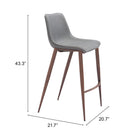 Zuo Magnus Barstool - Slate Grey/Walnut - Set of 2-3 year limited warranty