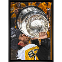 Sidney Crosby Pittsburgh Penguins Kissing Cup - Framed Canvas - 22" x 31"-Premium canvas print with gallery-wrapped edges