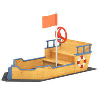 Outsunny Kids Bac à sable en bois Bateau pirate Jeu de plein air pour enfants de 3 à 6 ans-Offre banc spacieux et stable pour les enfants, peut efficacement garder l'humidité 