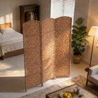 HOMCOM 3 Panels Freestanding Room Divider for Home Office - Natural-Solid poplar wood with X-shape farmhouse patterns for solidness and a rustic feeling
