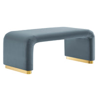 Modway - Koda Performance Velvet Ottoman de la cascade - Bleu Cadet en Laiton-Revêtement en velours de performance