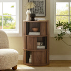 Modway Clement Round Pedestal Stand Storage Table With Sliding Tambour Doors - Walnut-Left or Right Door Slide Direction