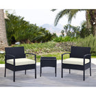 Manhattan Comfort Noli Modern Patio 2-Person Seating Group 3-Piece Set with End Table - Black/Cream-End Table Dimensions Measure: 15.75" Width, 15.75" Depth, 16.93" Height