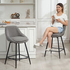 HOMCOM 26" Counter Height Swivel Bar Stools - Dark Grey - 2 Pack-Steel legs with adjustable feet provide stability on uneven floors
