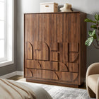 Modway Bulwark 3-Door Wardrobe Closet - Walnut-Metal Clothing Bar