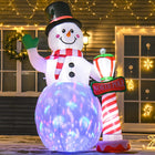 HOMCOM Lit Inflatable Snowman with Light Ball Christmas Decoration-LED lights and a rotating colourful light create a jolly, magical, and eye-catching effect 