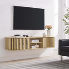 Modway Fortitude 63" Wall-Mounted TV Stand - Oak-Sliding Doors