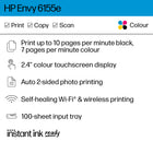 HP Envy 6155e All-in-One Printer with Bonus 3 months Instant Ink-Colour print, copy and scan, plus auto 2-sided printing and a 100-sheet input tray