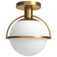 Hudson&Canal - Plafonnier semi-encastré Cieonna de 23,5 cm de large avec abat-jour en verre - Laiton antique/blanc-Design moderne du milieu du siècle pour votre entrée, votre foyer ou votre cuisine
