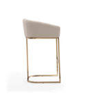 Manhattan Comfort Louvre 21" Mid-Century Modern Faux Leather Upholstered Barstool - Cream and Titanium Gold - 2 Pack-Delivered to you Fully Assembled! No Assembly Required